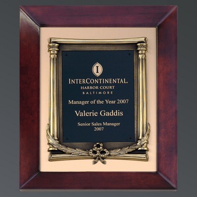 Cherry Piano Finish Plaque, Black Plate w/Frame on Brushed Gold Background, 12"x15"