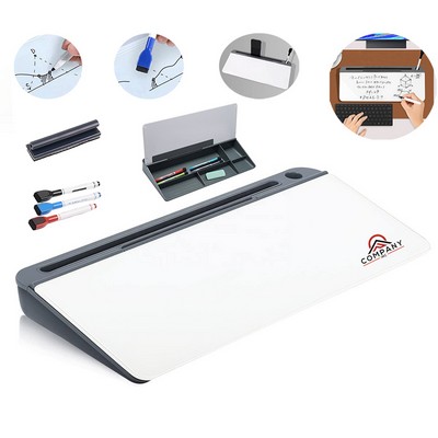 Glass Whiteboard Computer Desk Keyboard Stand Desktop Dry Erase Board with Desk Organizers