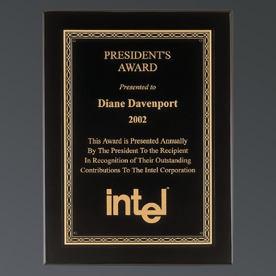 Ebony Piano Finish Rectangle, Black Brass, Ornate Gold Florentine, Medium (8"x10")