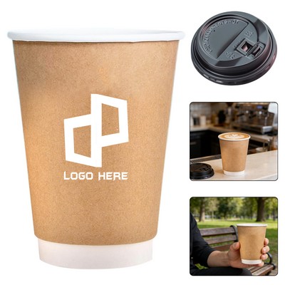 12Oz Double Wall Insulated Paper Coffee Cup W/ Lid