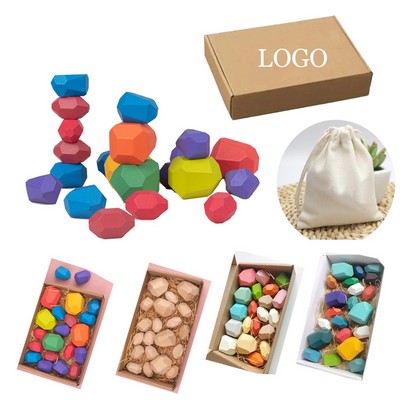 8" Canvas Pouch Packaged Wooden Stacking Block Game Set