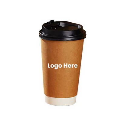 16oz Double-Wall Disposable Coffee Cups with Lids