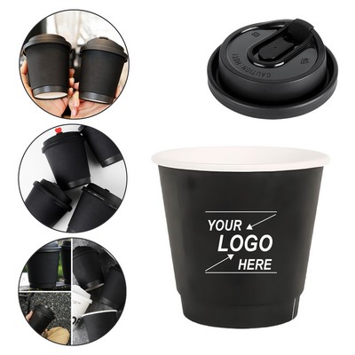 8oz Black Double Wall Insulated Hot Drink Paper Coffee Cups with Smooth Rim and Thick Base