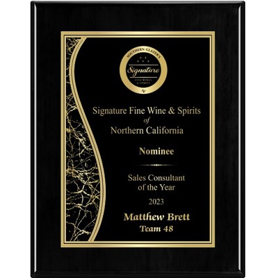 Piano Finish Ebony Black Plaque w/Metal Engraving Plate (9"x12")