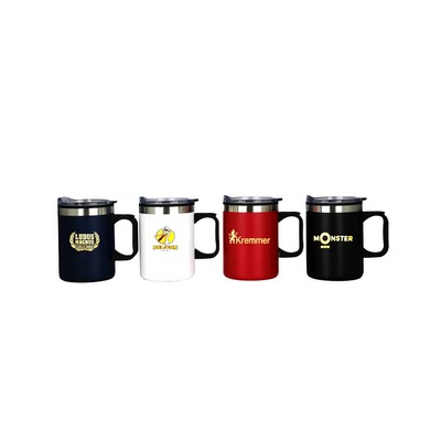 14oz double wall mug with SS outer,plastic liner and handle