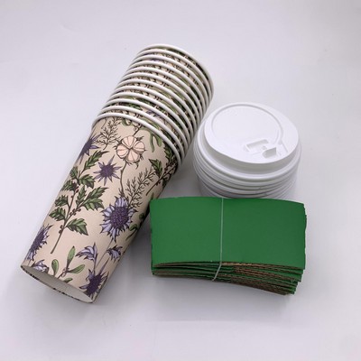 12pcs Paper Cups Lids And Sleeves Packing Set In Rectangle Box