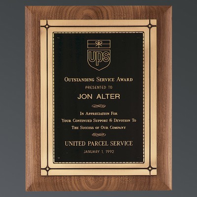 Genuine American Walnut Rectangle Plaque, "Phoenix" Frame Casting and Black Brass Plate, 11"x14"