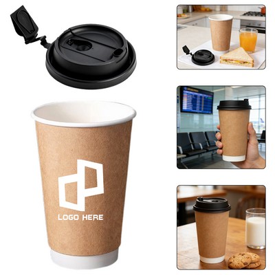 16Oz Double Wall Insulated Paper Coffee Cup W/ Lid