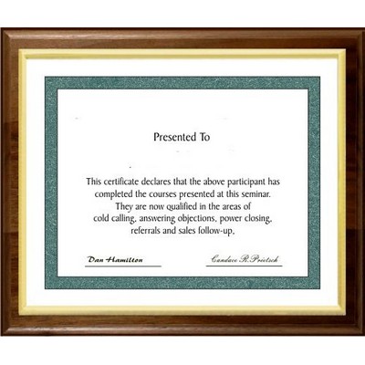 10.5" x 13" Solid Walnut with 8.5" x 11" Gold Slide in Frame