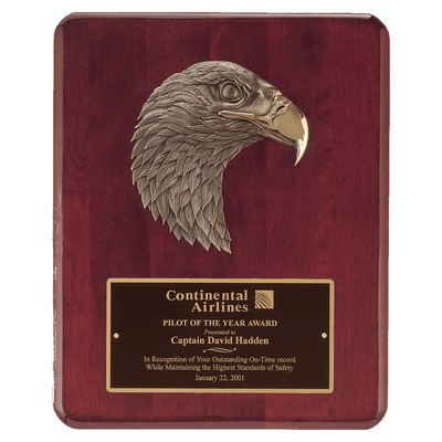 Rosewood Piano Finish Rounded Plaque with Detailed Eagle Casting, Medium (8"x10-1/2")