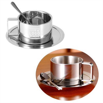 Insulated Coffee Cup Spoon Saucer Set