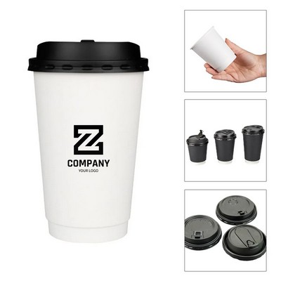 MOQ1000 16 Oz. Double Wall Disposable Coffeee Cups with Lids