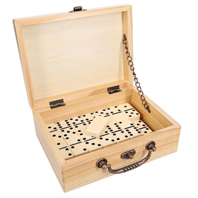 Double 6 Dominoes in Wood Box, Natural Stain