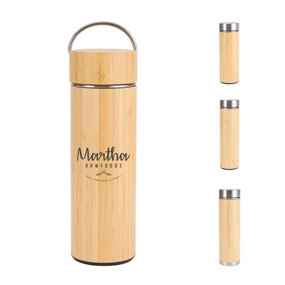 Bamboo Stainless Steel Vacuum Insulated Water Bottle with Tea Infuser