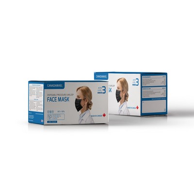 Adult ASTM Level 3 Procedure Black Face Mask (6.9"x3.75") - Box of 50