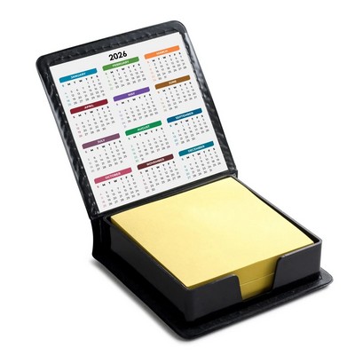 Leatherette Flip-Top Calendar Box with Yellow Sticky Note Paper