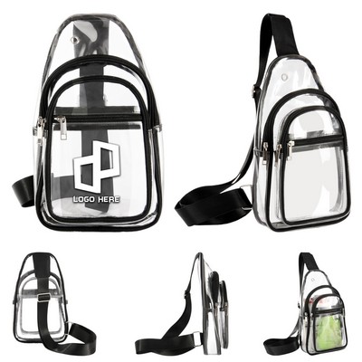 Clear Pvc Sling Bag W/ 3 Zipper Pockets