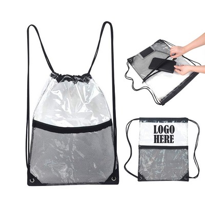 PVC Drawstring Backpack With Mesh Pocket